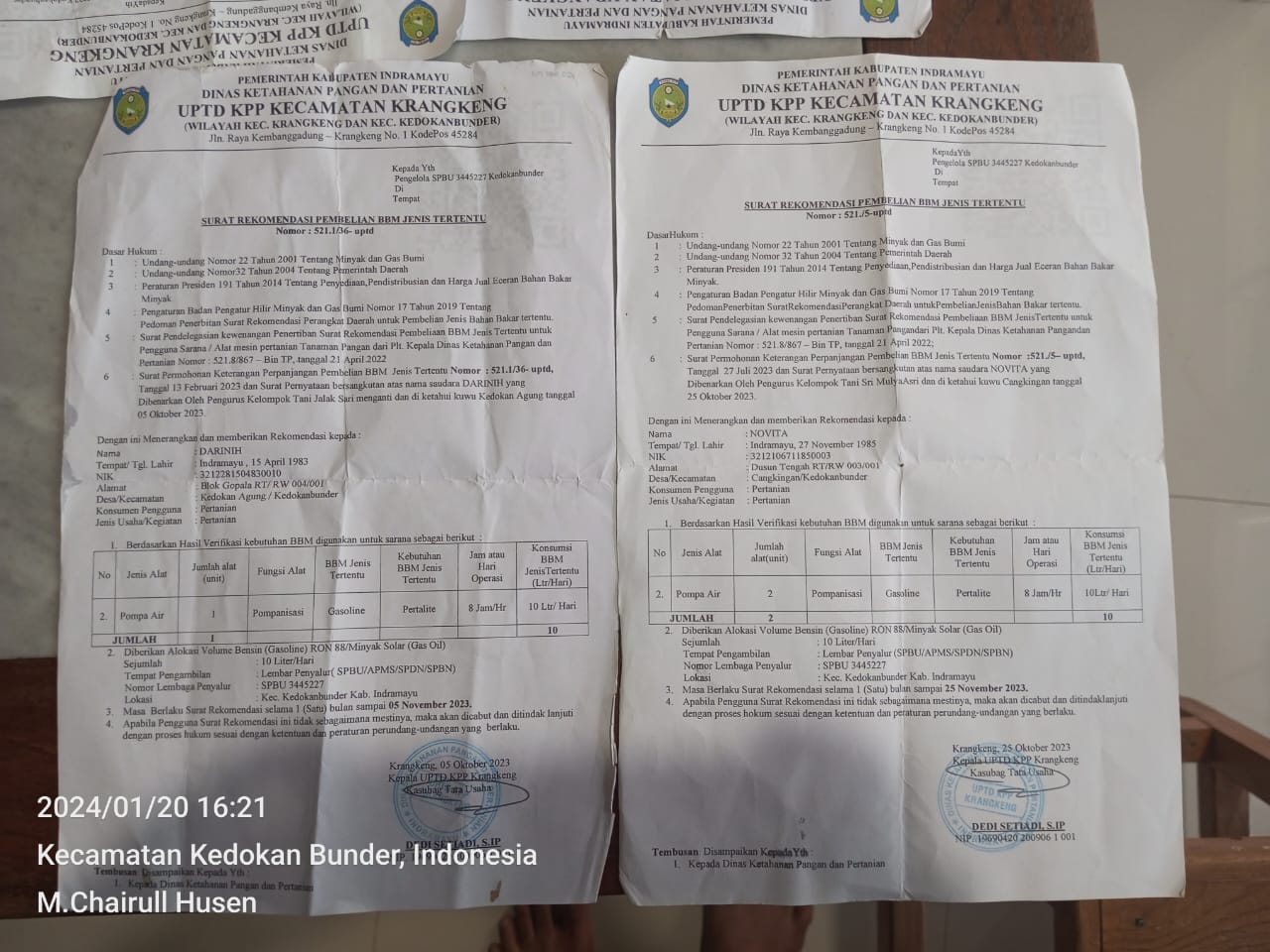 Pembelian Pertalite Pakai Dirigen Di SPBU 34.452.27 Menggunakan Surat Rekomendasi Pembelian Pertalite Dari UPTD KPP Kecamatan Krangkeng