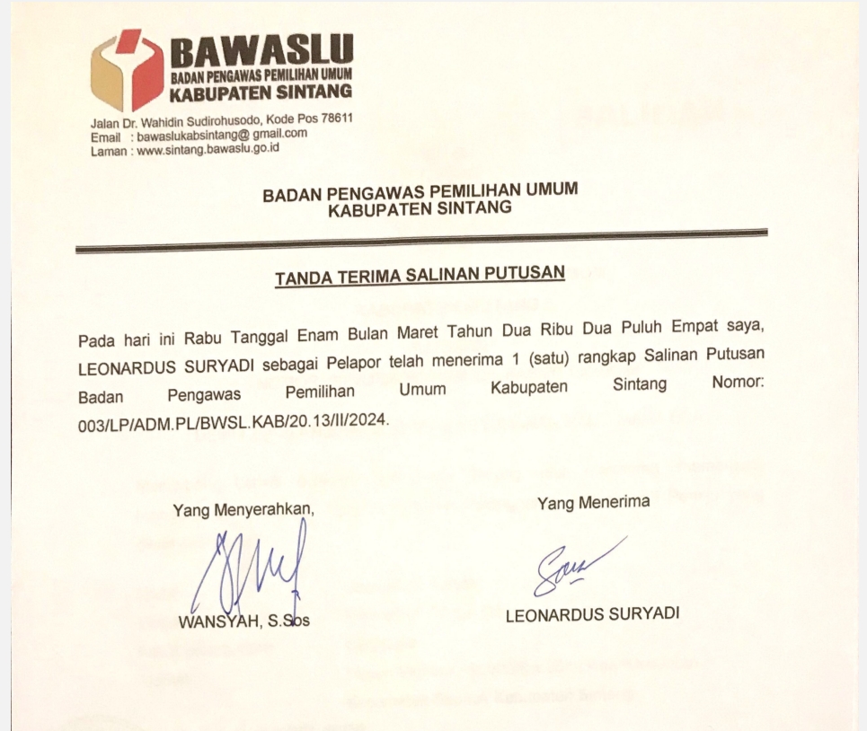 Hasil Laporan Pelanggaran Penyelengara pemilu ke Bawaslu Sintang Menuai Tanggapan Masyarakat