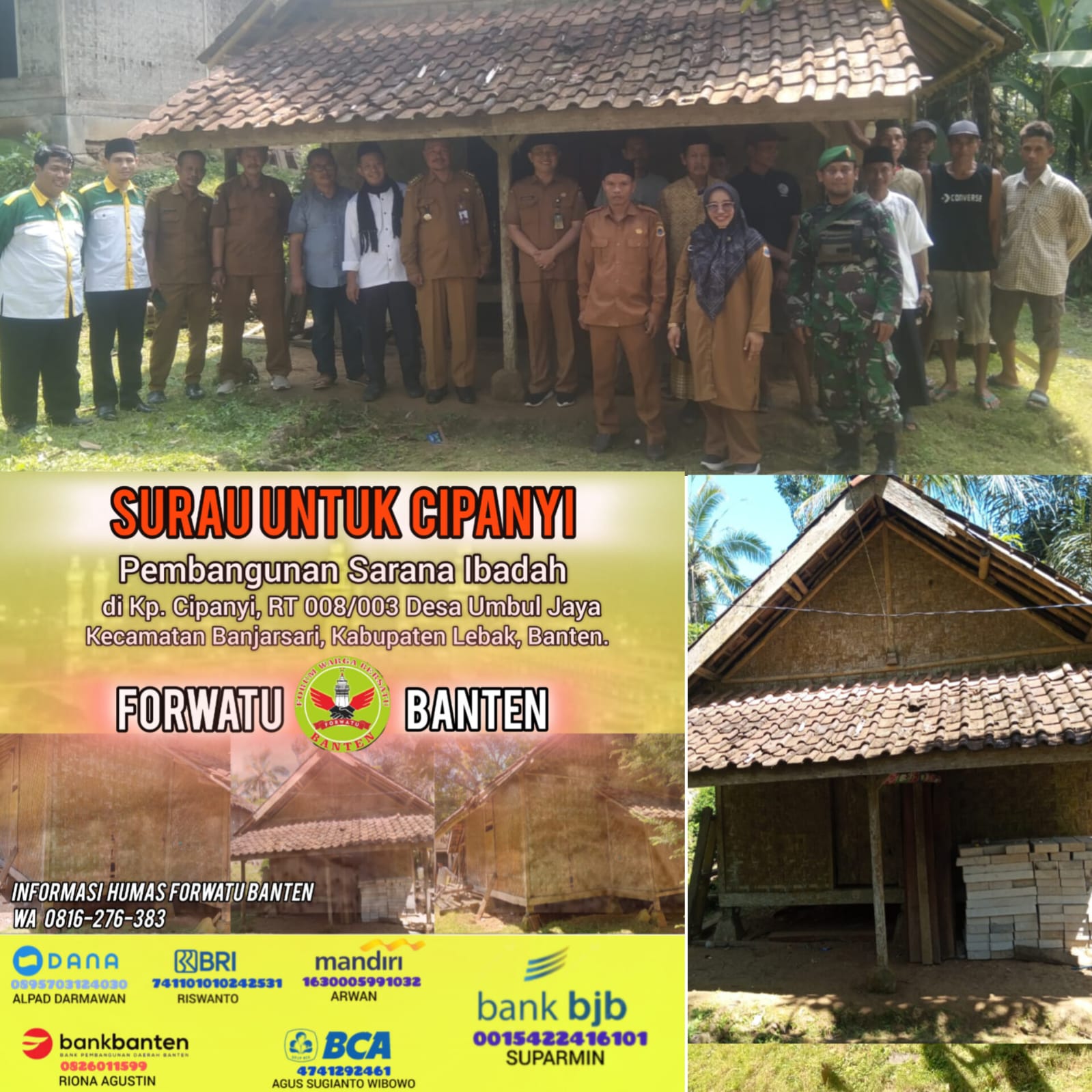 Forwatu Banten Apresiasi Aksi Cepat Tanggap Baznas dan Kabag Kesra Kab. Lebak, Tinjau Mushola di Kp Cipanyi