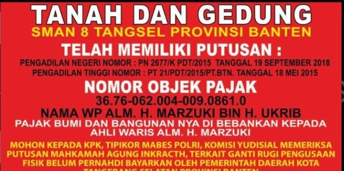 Ahli Waris Sekolah SMAN Dalapan Tangsel Buka Suara Rakyat