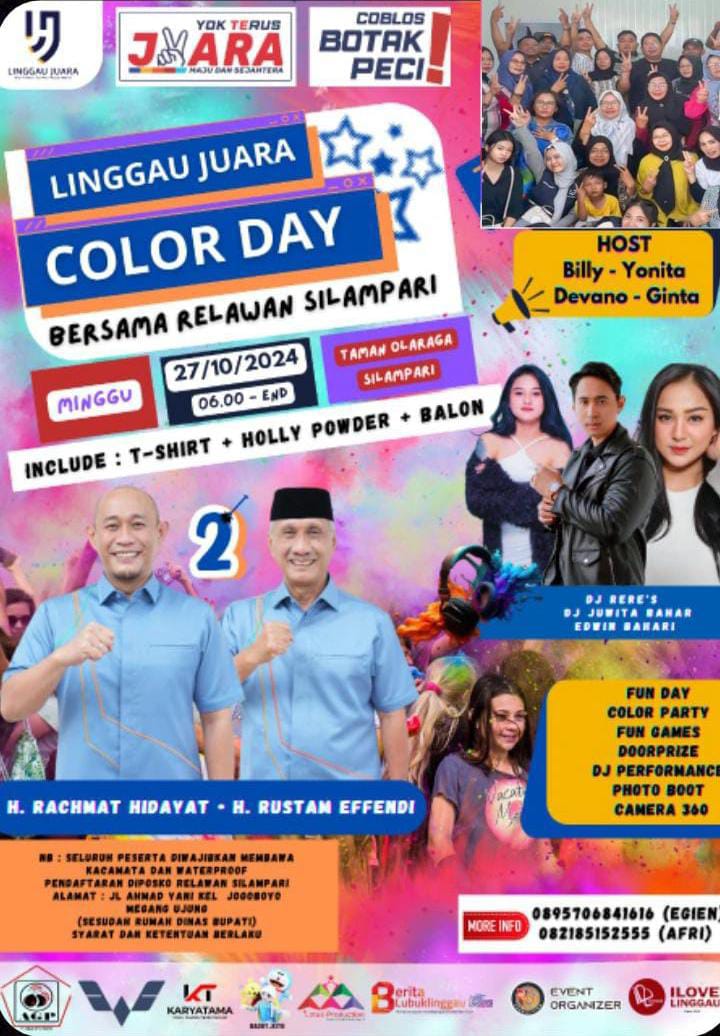Guna Mendukung Yoppy-Rustam, Relawan Silampari Adakan Acara Bertajuk Color Day dan Akan Dibanjiri Doorprize Menarik