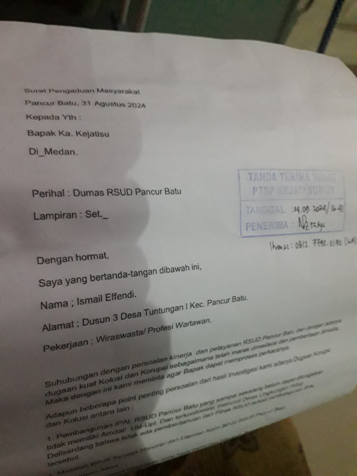 Direktur RSUD Pancur Batu Herlina Bungkam Terkait DUMAS Dugaan Tindak Pidana DI RSUD Pancur Batu,Warga Lapor dan Desak Kejatisu
