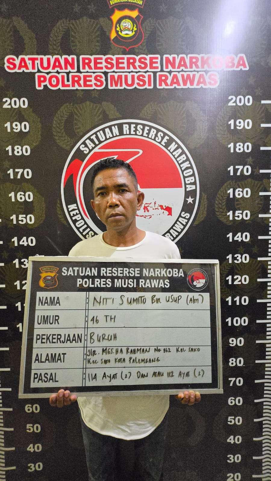 Tertangkap Tangan Bawa Sabu 450 Gram Disertai 190 Butir Ekstasi, Satresnarkoba Polres Musi Rawas Ringkus Buruh Asal Palembang