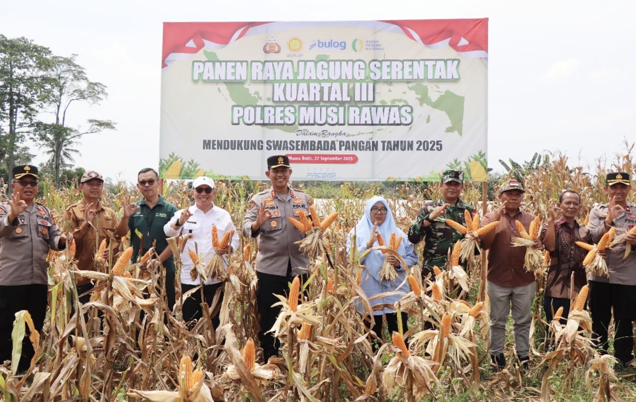 Sukseskan Program Asta Cita Presiden RI, Ikuti Zoom Meeting Bersama Kapolri, Kapolres Musi Rawas Bersama Forkompinda Gelar Panen Jagung Serentak Kuartal III Di Desa Suro