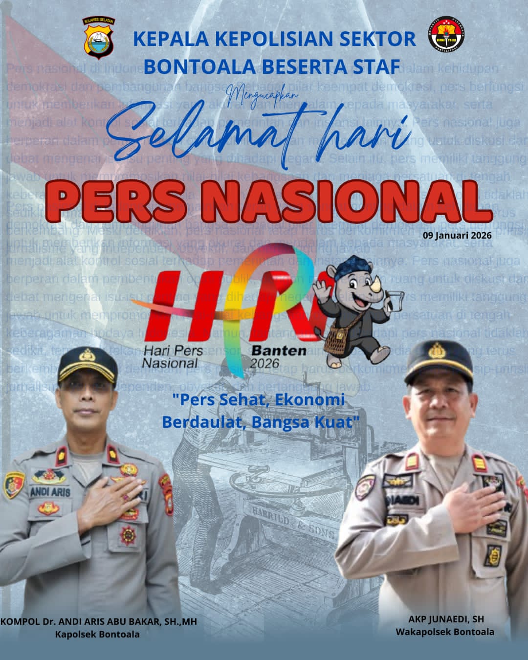 Kepala Kepolisian Sektor Bontoala Ucapkan Selamat Hari Pers Nasional.