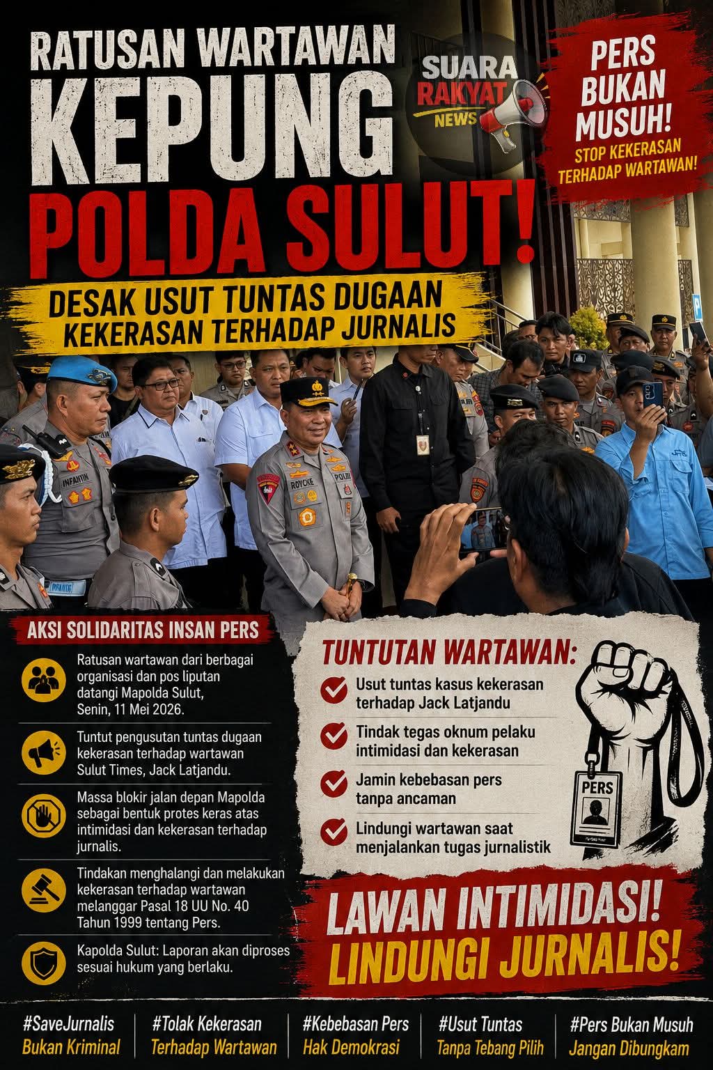 PERS Bukan Musuh : Ratusan Wartawan Kepung Polda Sulut, Desak Usut Tuntas Dugaan Kekerasan PERS Bukan Musuh : Ratusan Wartawan Kepung Polda Sulut, Desak Usut Tuntas Dugaan Kekerasan