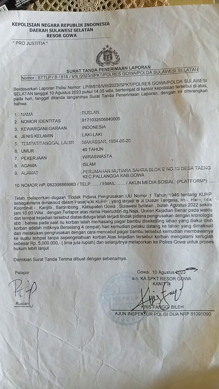 Hampir 4 Tahun Berlalu, Laporan Lahan Kanjilo Gowa Masih Dipertanyakan Hampir 4 Tahun Berlalu, Laporan Lahan Kanjilo Gowa Masih Dipertanyakan
