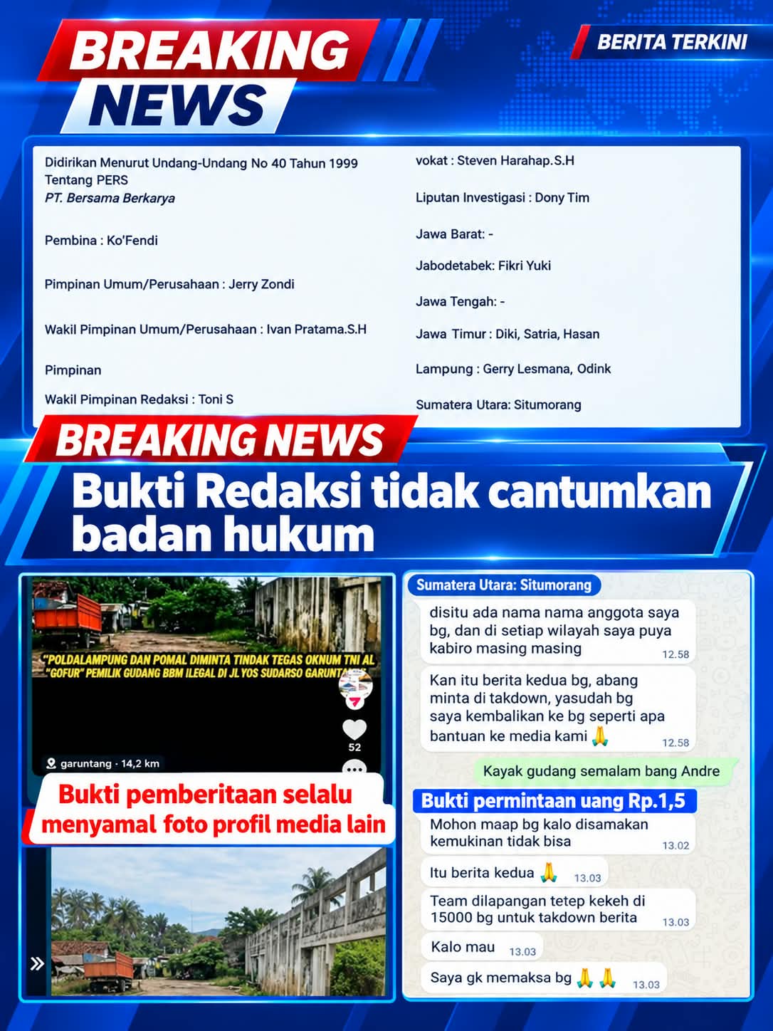 Oknum Wartawan Geri Miliki Media Bodong Tak Jelas Izin Perusahaanya, Dewan Pers Dituntut Untuk Segera Usut