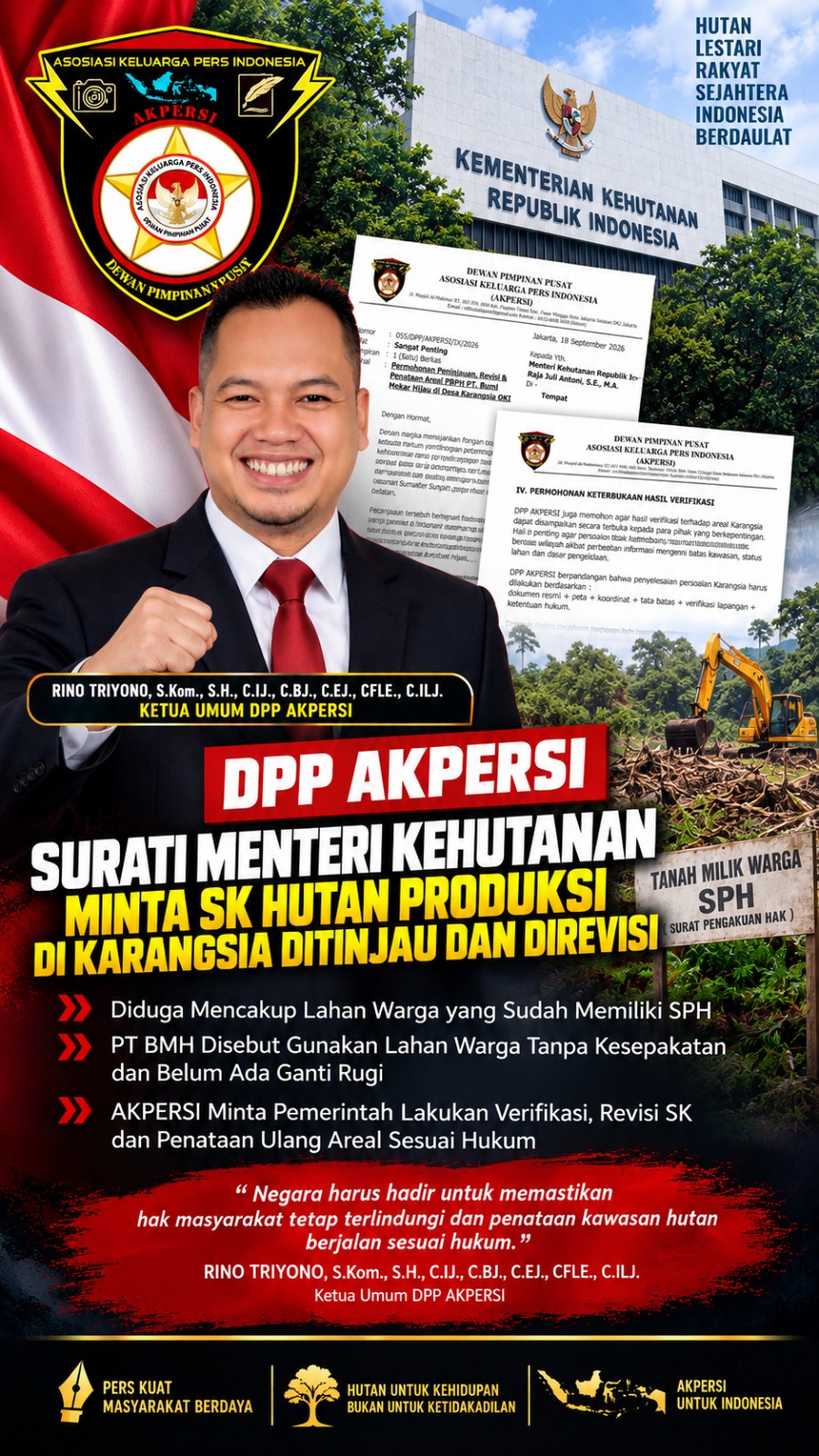 DPP AKPERSI Minta Menteri Kehutanan Revisi SK Hutan Produksi di Karangsia