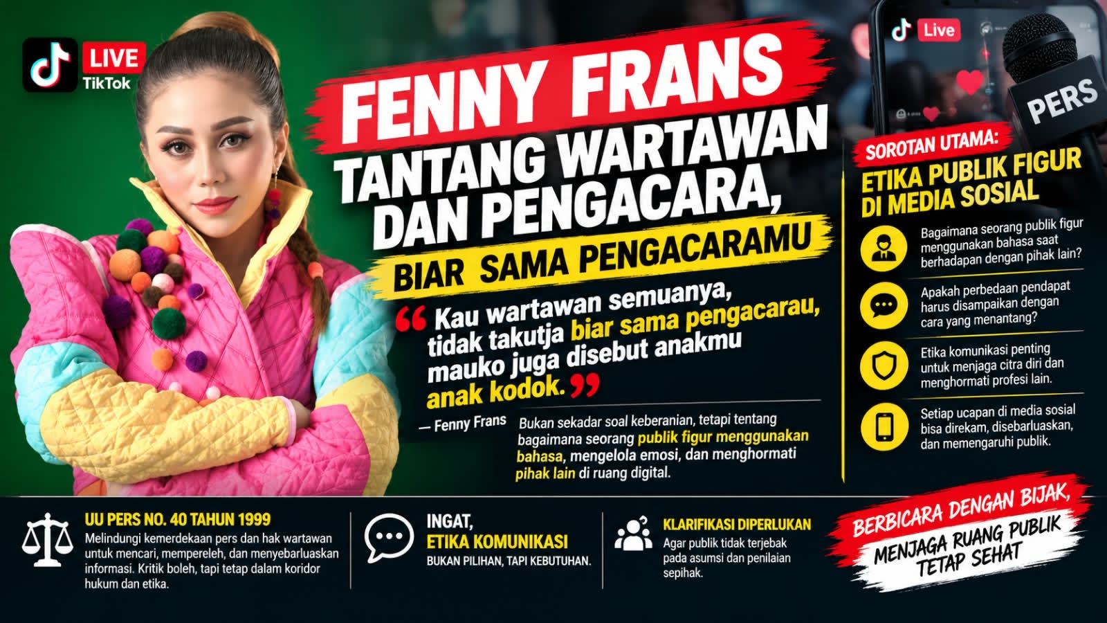 Ucapan Fenny Frans Tantang Wartawan dan Pengacara, Etika Publik Figur di Media Sosial Dipertanyakan