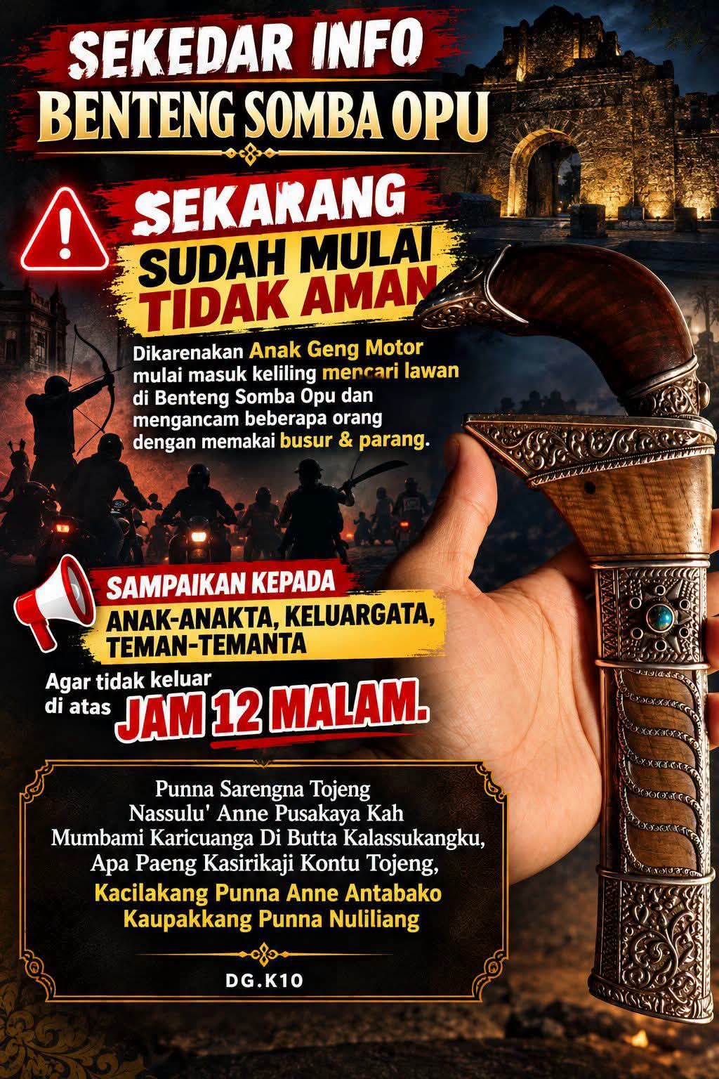 Khawatir Maraknya Geng Motor, Warga dan Tokoh Masyarakat Imbau Hati-hati di Kawasan Benteng Somba Opu Khawatir Maraknya Geng Motor, Warga dan Tokoh Masyarakat Imbau Hati-hati di Kawasan Benteng Somba Opu